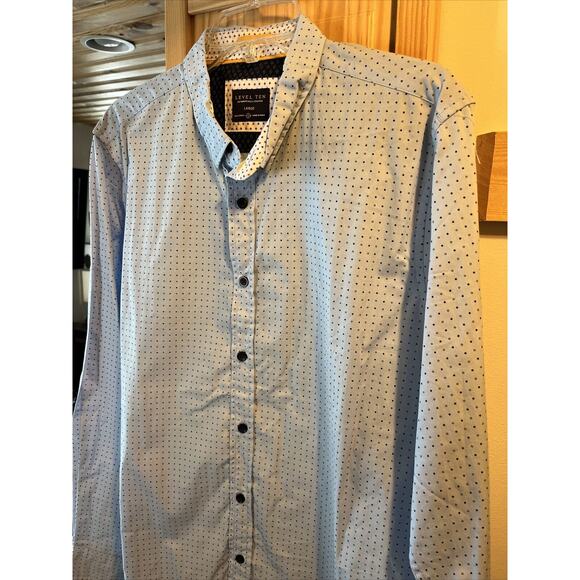 Level Ten Men's L Blue Polka Dot Button Down Long Sleeve Cotton Shirt - Picture 2 of 16